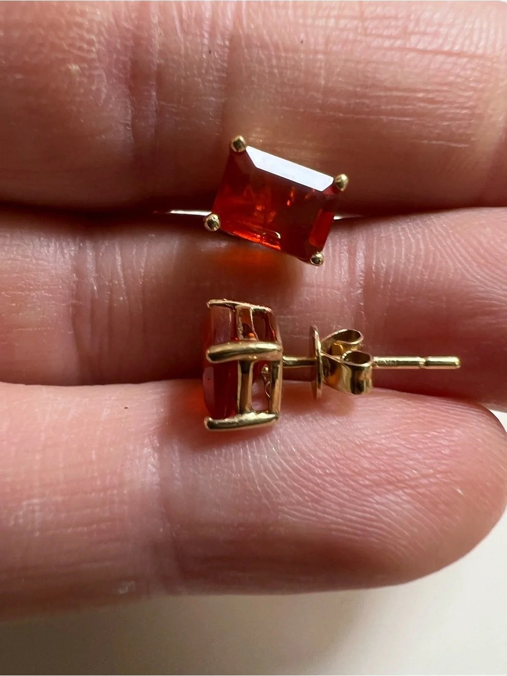 Vintage 14k Gold Orange Rectangular Stud Earrings